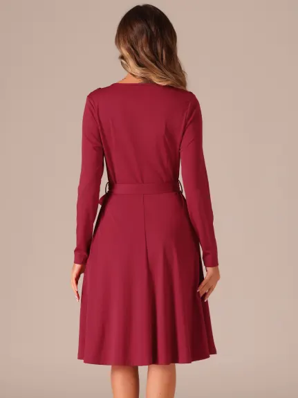 INSPIRE CHIC - Long Sleeve Tie Waist Pleated Business Dress