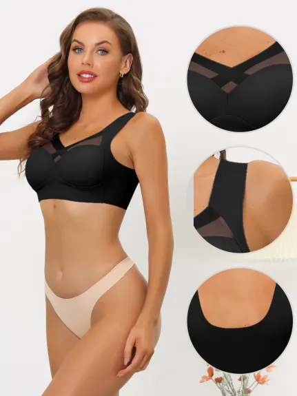 Allegra K- Push Up Full Coverage Mesh Wirefree Minimizer Bras