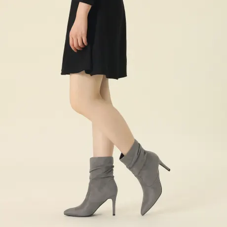 Allegra K - Slouch Pointed Toe Ankle Sock Boots