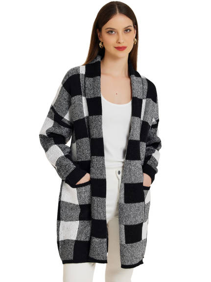 Allegra K - Plaid Open Front Sweater Cardigan