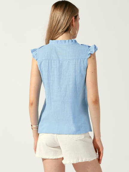 Allegra K - Ruffle Sleeveless Button Up Shirt