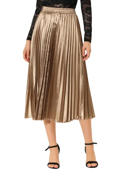 Allegra K - Elastic Waist Accordion Pleated Midi Skirt