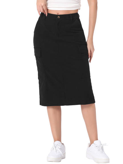 Allegra K - High Waist Corduroy Cargo Skirt