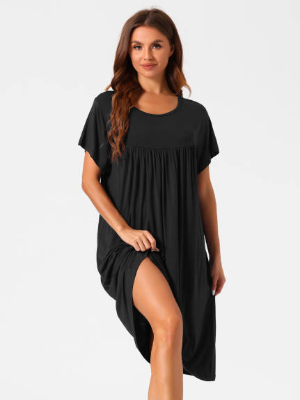 Cheibear - Cotton Short Sleeve Loose Nightgown