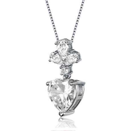 Genevive Sterling Silver Clear Cubic Zirconia Accent Heart Shaped Pendant Necklace