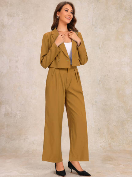 Allegra K - Long Sleeve Cropped Blazer Pant Suit