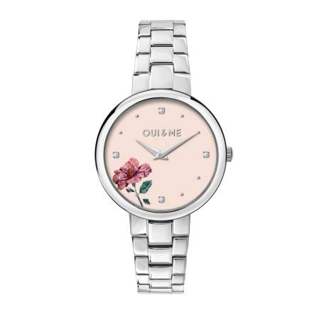 OUI & ME-Chérie 34mm 2 Hand Silver Flower Dial Watch With Stainless Steel And Rose Gold Bracelet