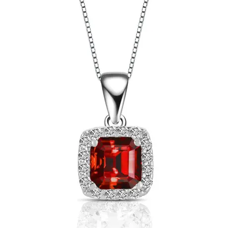 Genevive Sterling Silver with Colored Cubic Zirconia Asscher Cut Square Framed Drop Pendant Necklace