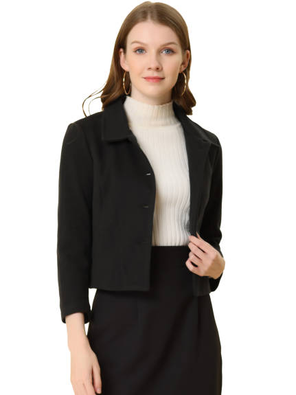 Allegra K- Single Breasted Point Collar Short Coat with Pockets