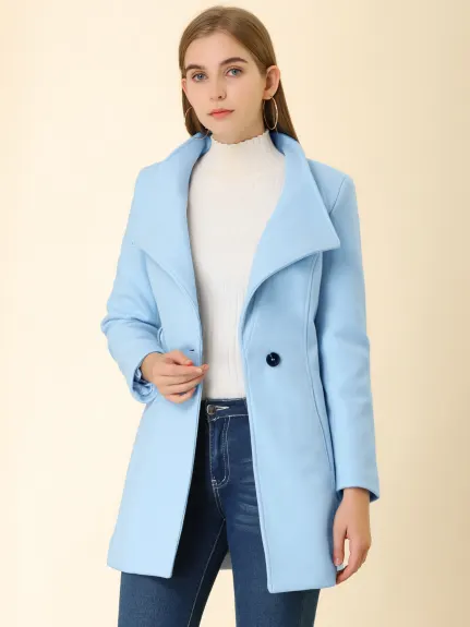 Allegra K- Classic Stand Collar Belted Long Coat