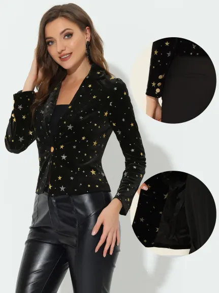 Allegra K- 1 Button Velvet Blazer Lapel Crop Suit Jacket