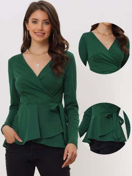 Allegra K- Knit Blouse Wrap Peplum Top