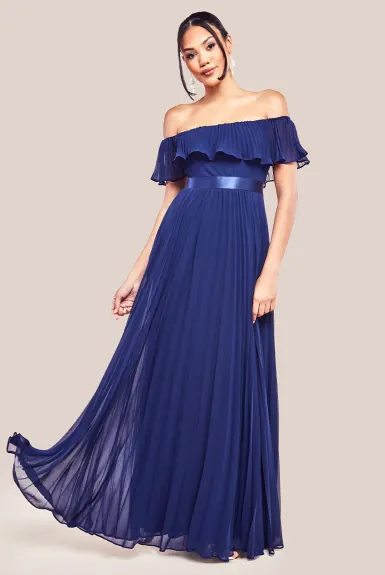 Goddiva - Pleated Chiffon Off Shoulder Maxi Dress