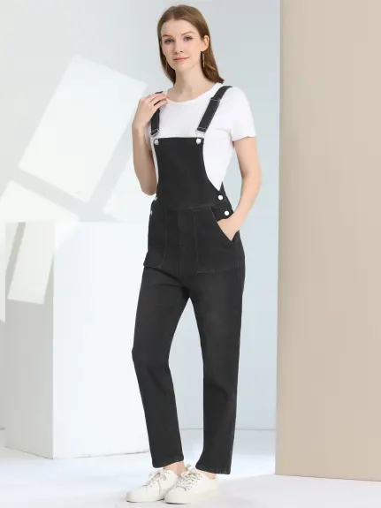 Allegra K - Casual Adjustable Bib Long Denim Overalls Pants