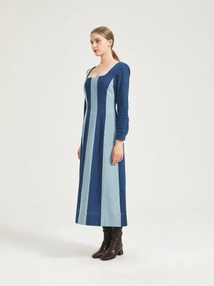 THE 28TH ROSE - Two-Tone Denim Midi Dress