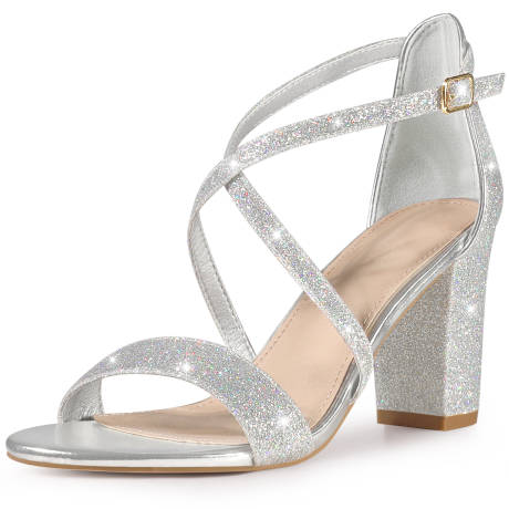 Allegra K - Glitter Open Toe Crisscross Strap Sandals