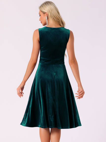 Allegra K - Sleeveless Velvet A-Line Midi Dress