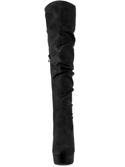 Allegra K - Platform Round Toe Slouch Thigh High Boots