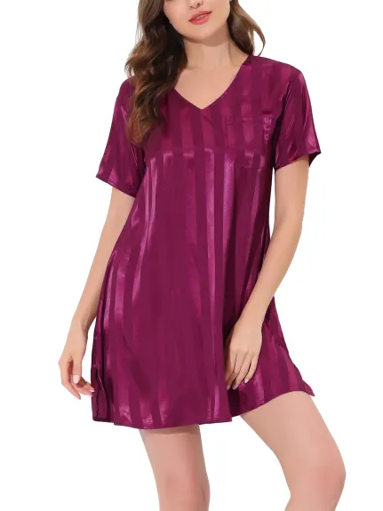 cheibear - Summer Striped Silky Satin Lounge Dress Nightshirt