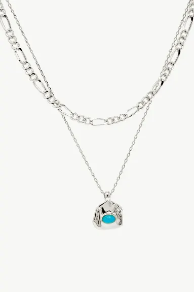 Aria Silver Gemstone Pendant Necklace Layer Set-Royal Blue