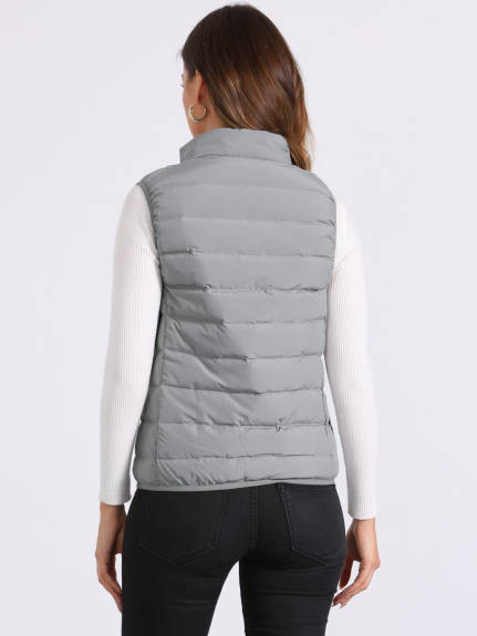 Allegra K - Sleeveless Zip-Up Stand Collar Puffer Vest