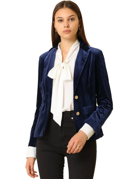 Allegra K- Notched Lapel Velvet Blazer