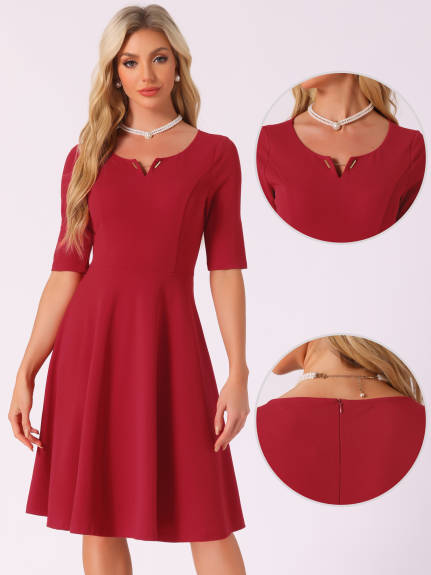 Allegra K - V-Neck Elegant A-Line Midi Dress