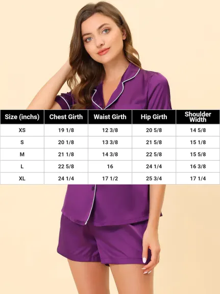 cheibear - Satin Pajamas with Shorts Lounge Set