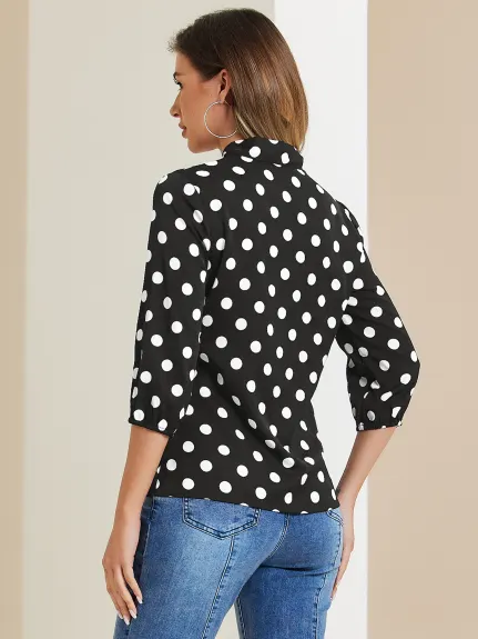 Allegra K- Polka Dots Ruffle Shoulder Bow Tie Neck Blouse