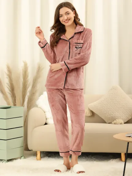 Allegra K - Flannel Button Down Winter Pajama Sets