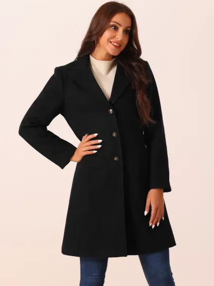 Allegra K - Single Breasted Notched Lapel Peacoat