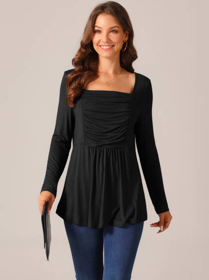 Allegra K - Long Sleeve Square Neck Tunic Top