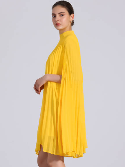 Allegra K - Chiffon Cloak Sleeve Pleated Cape Dress