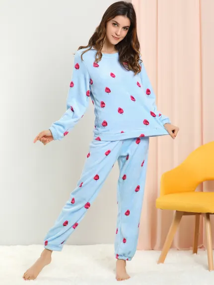 Allegra K- Flannel Pajama Set Long Sleeve Loungewear