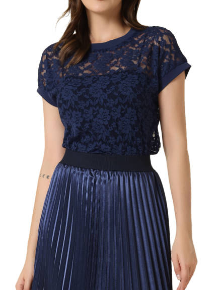 Allegra K- Lace Floral Embroidery See-Through Top