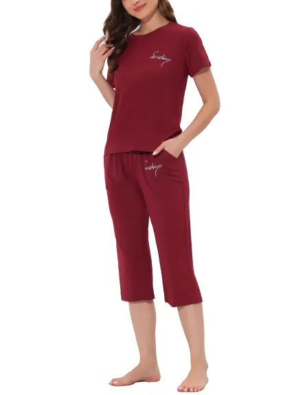 cheibear - Round Neck Capri Summer Nightwear PJ Set