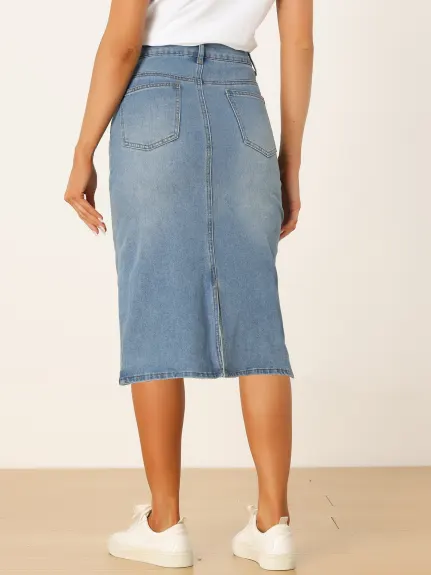 Allegra K- jupe Midi pour femme taille haute à dos fendu en Denim