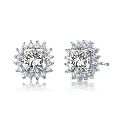 Boucles d'oreilles à tige carrées halo de 10 mm avec zircones cubiques colorées