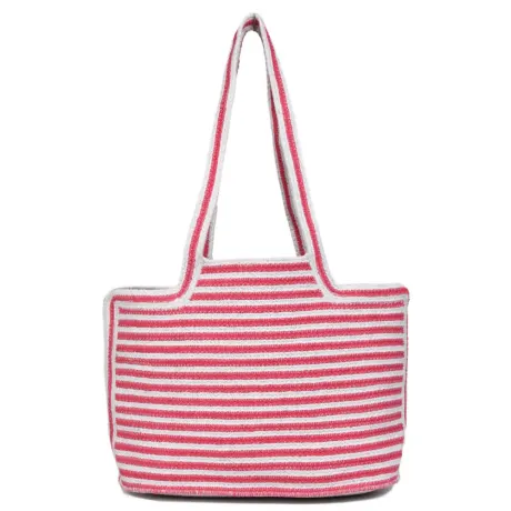 Aaron Leather Goods-Pink and White Striped Knit Jute Tote Bag