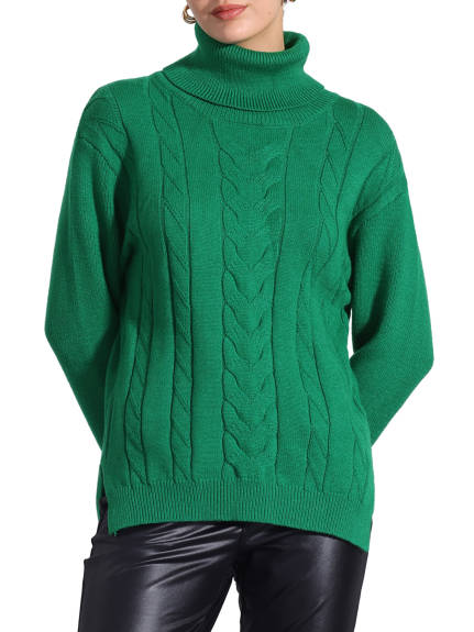 Allegra K - Turtleneck High Low Split Oversized Sweater