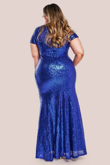 Goddiva  - Sequin Portrait Neckline Maxi Dress- plus size