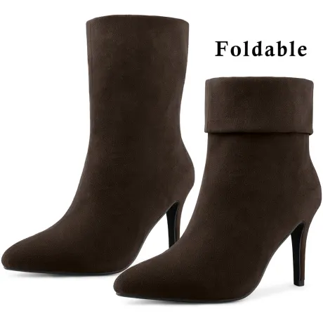 Allegra K - Pointed Toe Foldable Ankle Sock Boots