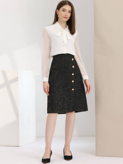 Allegra K - Plaid High Waist Office Tweed Midi Skirt