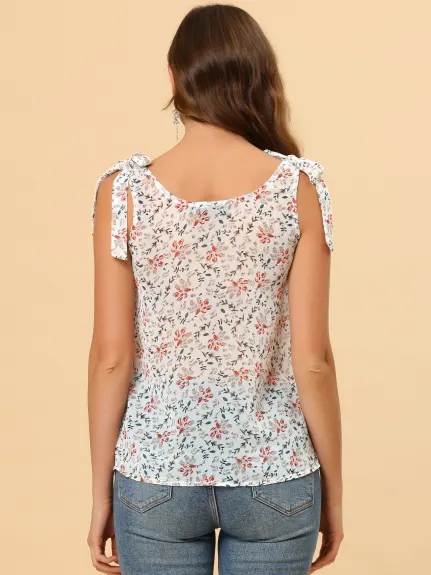 Allegra K- Floral Tie Straps Chiffon Tank Top