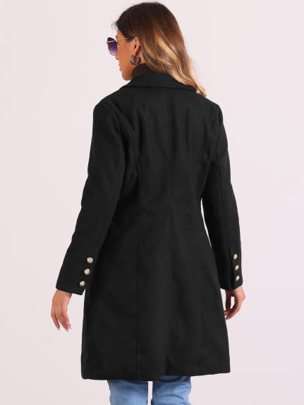 Allegra K - Notched Lapel Double Breasted Mid Long Pea Coat