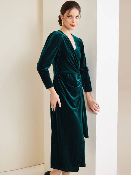 Allegra K - Velvet Wrap V-Neck Maxi Dress