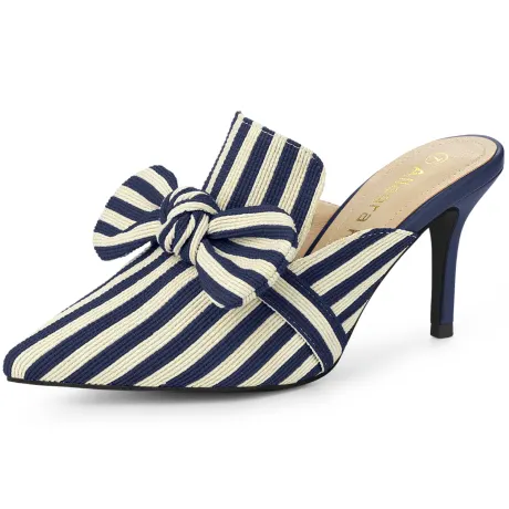 Allegra K - Slip-on Stripe Bow Stiletto Heel Slide Mule