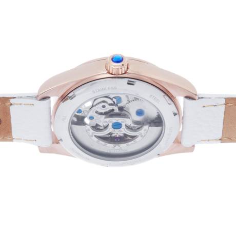 Empress - Magnolia Automatic MOP Skeleton Dial Leather-Band Watch - White/Rose Gold