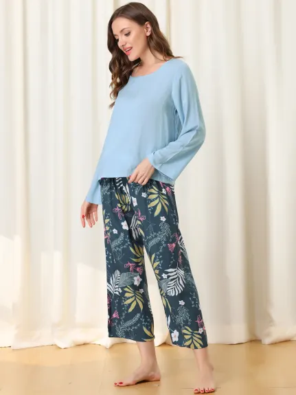 cheibear - 2pcs Long Sleeve Capri Pants Floral Lounge Set