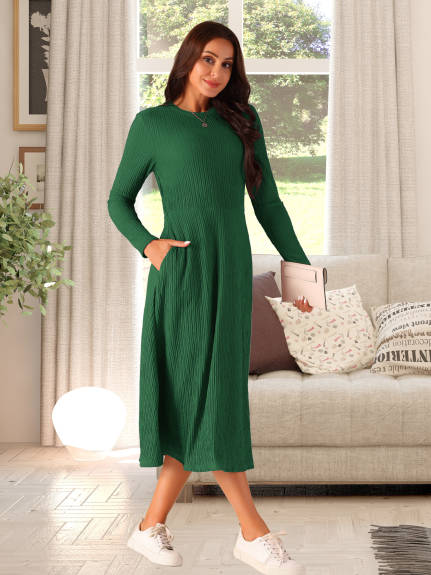 Allegra K - Spring Fall Knit A-Line Midi lONG Dress